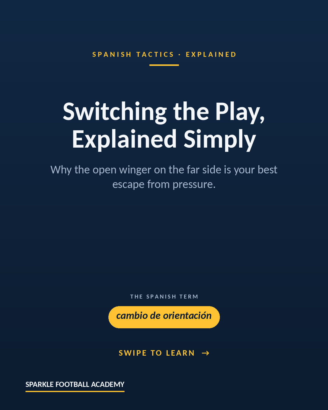 Switching the play explained simply - Sparkle Football Academy carousel cover with the Spanish term cambio de orientacion