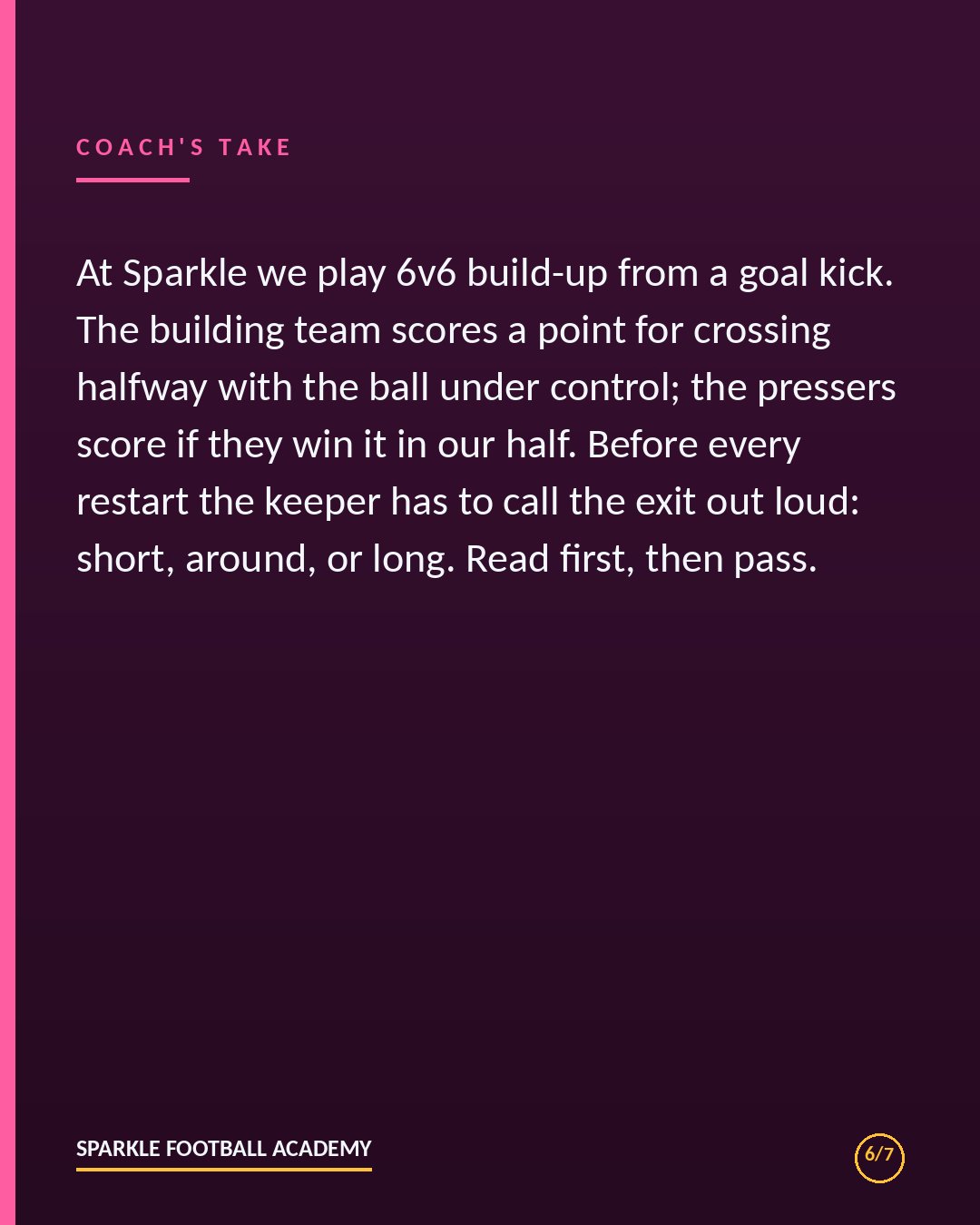 Coach's take on beating a high press: the 6v6 build-up game from a goal kick used at Sparkle Football Academy